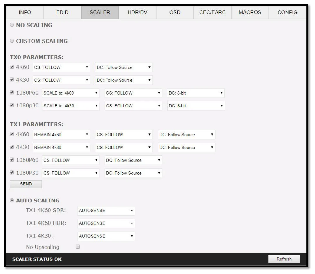 HDfury Vertex² – Webserver – SCALER-sektion