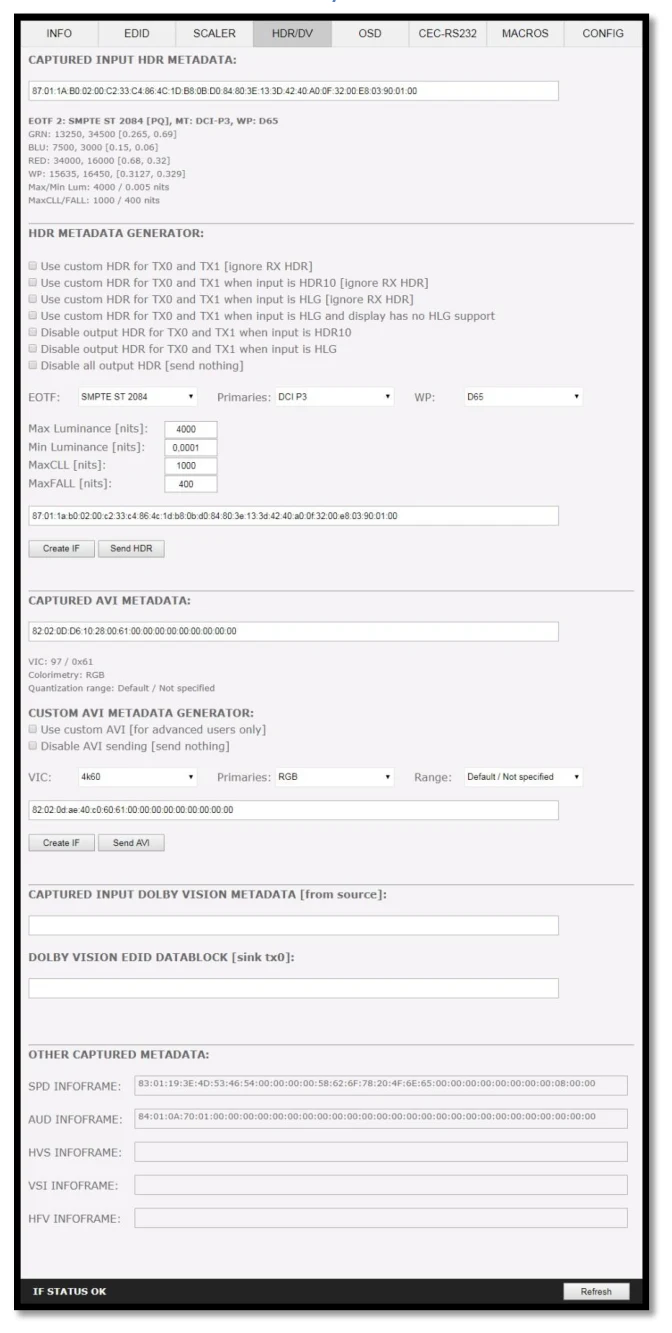 HDfury Vertex² – Web Server – Ενότητα HDR / DV