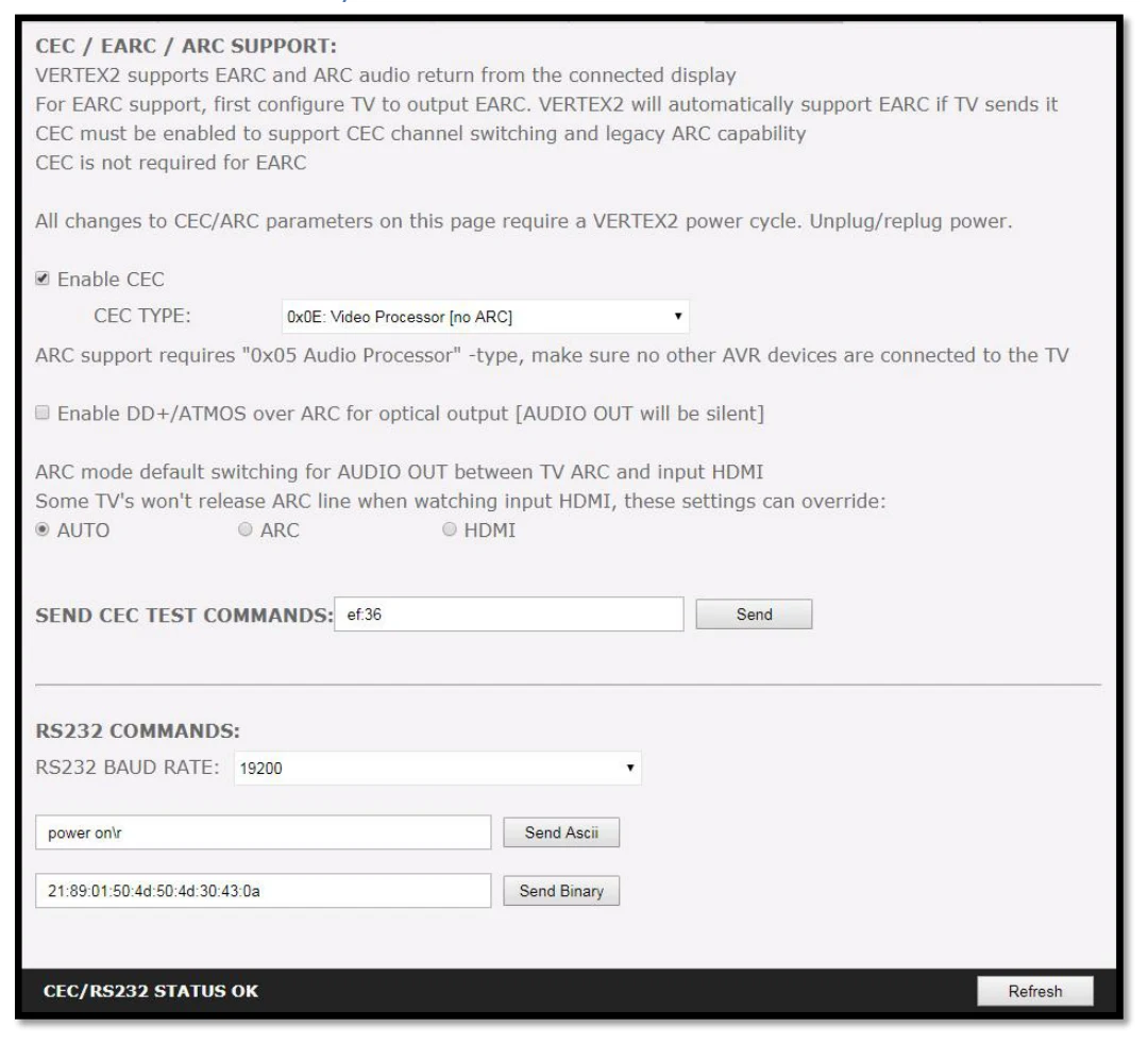 HDfury Vertex² – Serwer WWW – sekcja CEC / RS232